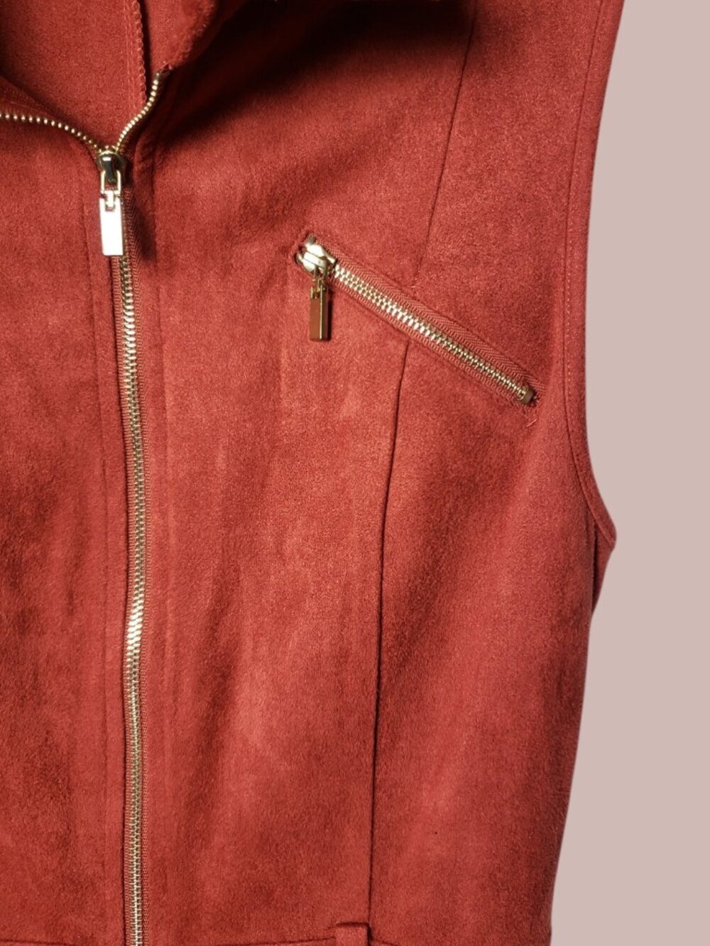 Privy Womens Sleeveless Suede Zip-Up Vest Dress W/Pockets Red Rust Small - Picture 6 of 12